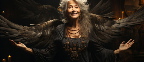 Inspirierende Älterwerden: Porträt mit himmlischen Flügeln