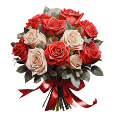  bouquet of fresh red roses  isolated on transparent  background. Ai Generate