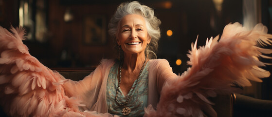 Zeitlose Eleganz: Porträt einer älteren Frau mit Flügeln