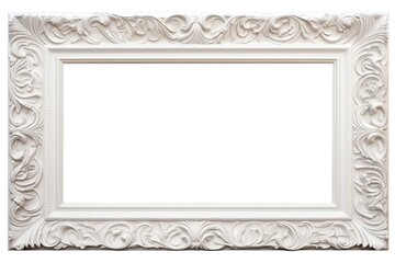 elegant white frame on a white background. empty space for text or images. Frame made of wood and plaster
