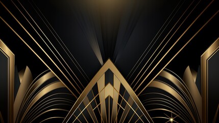 symmetrical art deco style golden arches design. The combination of black and gold creates a feeling of elegance and luxury