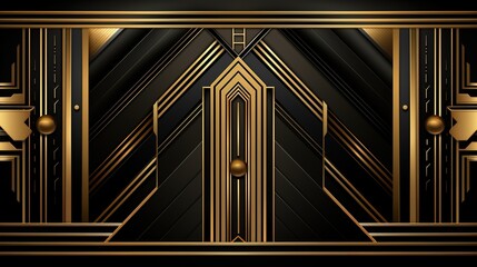 symmetrical art deco style golden arches design. The combination of black and gold creates a feeling of elegance and luxury - obrazy, fototapety, plakaty