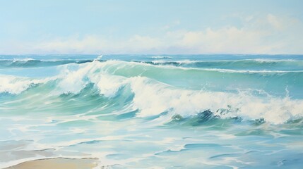 a tranquil seascape by merging gentle ocean blues with crisp whites, creating a serene coastal ambiance.