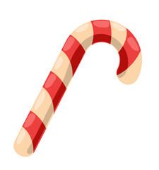 Christmas candy canes. Christmas stick. For decorative stickers cards, posters, patches and prints for clothing, flyers. Santa caramel cane with striped pattern. Vector illustration isolated on white