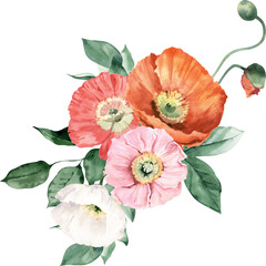 Watercolor Bouquet with Icelandic Poppies - obrazy, fototapety, plakaty