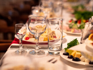 Table set for an event party or wedding reception. Selective focus.