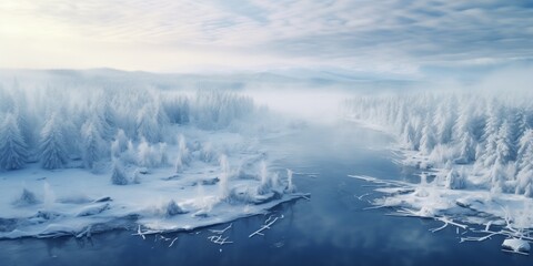 Aerial Drone View To Astonishing Winter Landscape