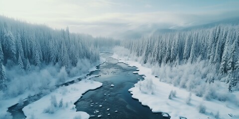 Aerial Drone View To Astonishing Winter Landscape