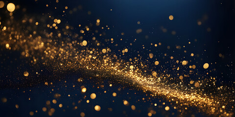 abstract background with Dark blue and gold particle. Gold foil texture.