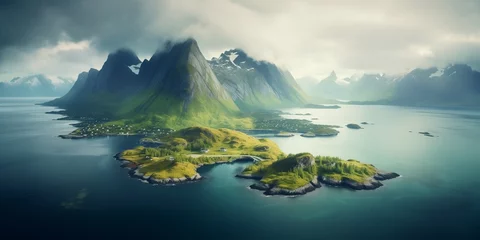 Fototapete Nordeuropa dramatic nordic landscape from drone