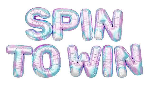 Holographic balloon 3d text. Typography. 3D illustration. Spin to Win.