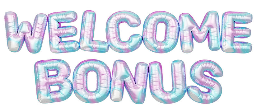 Holographic balloon 3d text. Typography. 3D illustration. Welcom Bonus.