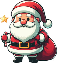Picture of a cute Santa Claus who congratulates you on the New Year and the birth of Christ.