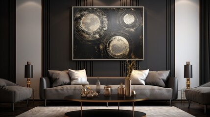 a visually captivating canvas that seamlessly combines bold silky patterns in midnight blacks and gleaming silvers, exuding elegance and depth.