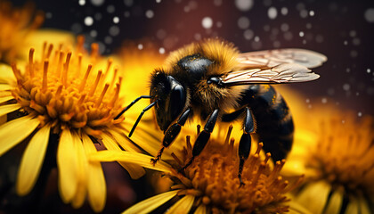 Macro recreation of a bee in a flower. Artificial Intelligence