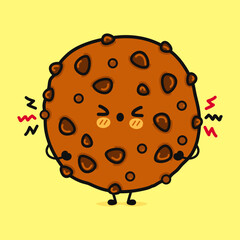Angry Chocolate cookies character. Vector hand drawn cartoon kawaii character illustration icon. Isolated on yellow background. Sad Chocolate cookies character concept
