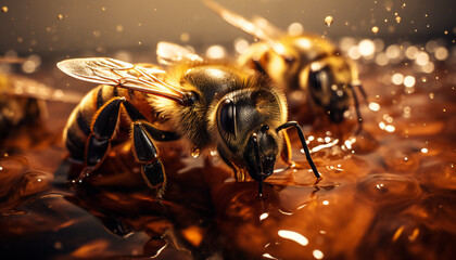 Recreation of a bee in honeycomb - obrazy, fototapety, plakaty