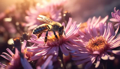 Fotobehang Recreation of bee pollinating a flower © bmicrostock