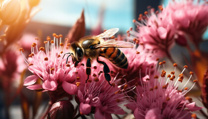 Recreation of a bee in a flower - obrazy, fototapety, plakaty