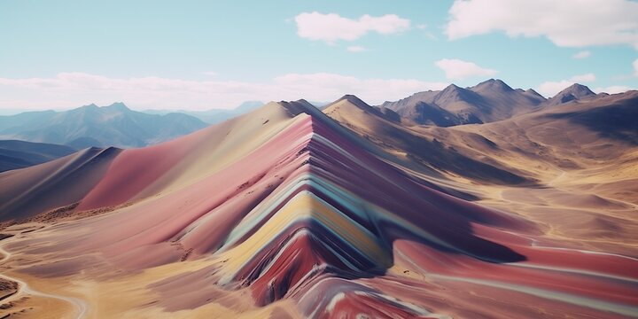 top down view from drone to Vinicunca Peru