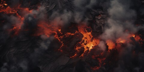 top down flat view to dramatic volcanic landscape - obrazy, fototapety, plakaty