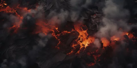 Deurstickers top down flat view to dramatic volcanic landscape © xartproduction