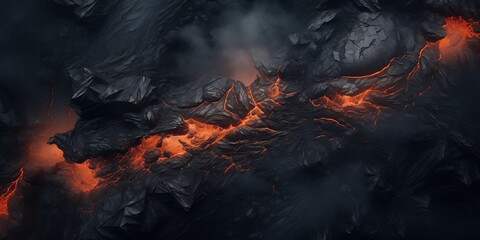 top down flat view to dramatic volcanic landscape