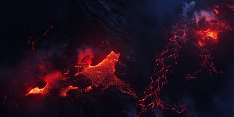 top down flat view to dramatic volcanic landscape