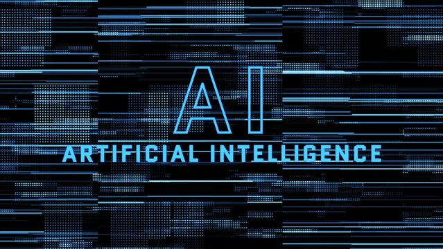 AI Artificial Intelligence on digital background animation - blue pattern pixel background from animated digital data elements