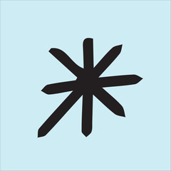Single snowflake, black lines on a blue background, vector. New Year, Christmas, holiday, winter, snowfall, blizzard.