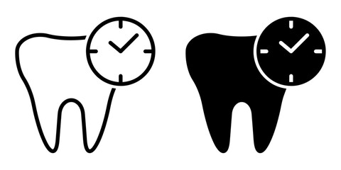 ofvs505 OutlineFilledVectorSign ofvs - dentist appointment vector icon . tooth with clock sign . isolated transparent . black outline and filled version . AI 10 / EPS 10 / PNG . g11848