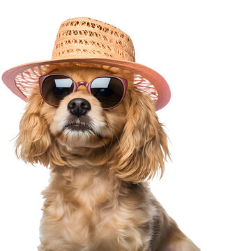 Dog Wearing Glasses And A Hat Isolated On White Background, Transparent Cutout