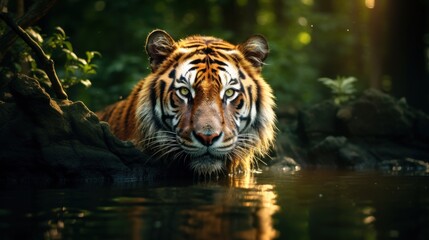 Tiger in the forest pond 