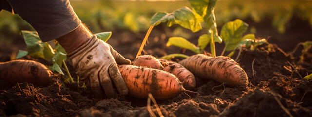 sweet potato harvest. sweet potato farm