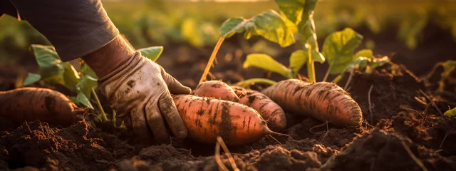 Deurstickers sweet potato harvest. sweet potato farm © Anna