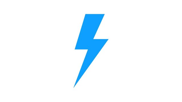 Blue lightning bolt flash thunder animation with alpha channel transparent white background