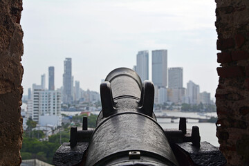 Kanone auf der Festung San Felipe (Castillo San Felipe de Barajas) in Cartagena, Kolumbien