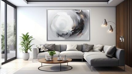 an abstract masterpiece with gradients of cool grays and silver, exuding a sense of modern elegance and sophistication.