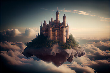 Beautiful delightful medieval castle against a cloudy sky. - obrazy, fototapety, plakaty