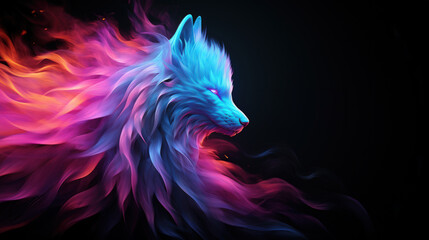 Ethereal Blue Wolf in Flames - Mystical Animal Spirit