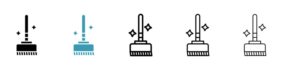 Sweeping illustration set. Clean dust vector symbol. Broom cleaning sign. Cleanup mop brush line illustration for UI designs. - obrazy, fototapety, plakaty