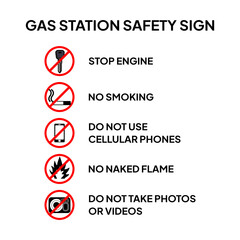 Gas station safety sign on isolated white background