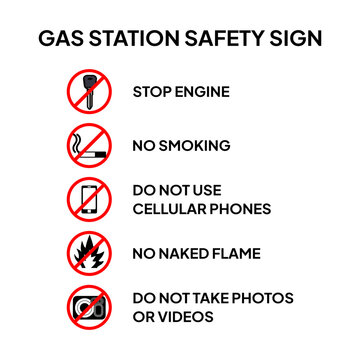 Gas station safety sign on isolated white background