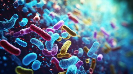 Probiotics Bacteria Biology, microflora and gut flora. Bowel health, Escherichia coli, colony.
