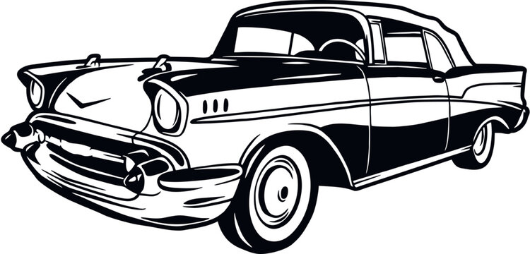 Old Classic Car, Muscle car, Vintage car, Stencil, Silhouette, Vector Clip Art for tshirt and emblem