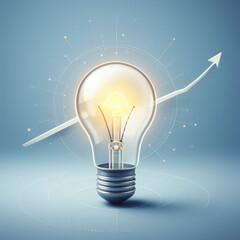 Minimalistic Light bulb with rising arrow symbolizing innovative business growth. ai generative