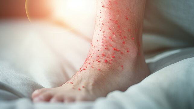 immune allergy on the skin on the leg. red spots on the legs