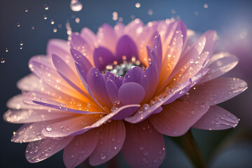 Obraz premium Enchanting Floral Elegance Amidst Mist and Glistening Dew in Soft Illumination. generative AI