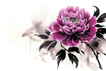 "Vibrant Peony Blossom",Calligraphy art style