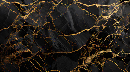 natural black Emperador marble texture with golden veins, black high gloss marble stone for interior exterior decoration design, black granite ceramic. Generative AI.